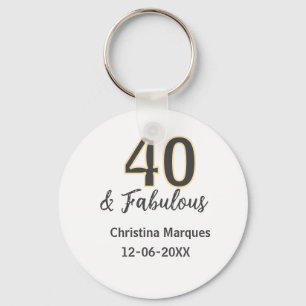 40 & fabulous gray yellow birthday calligraphy  key ring