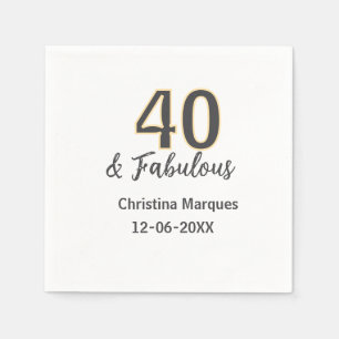 40 & fabulous gray yellow birthday calligraphy  napkin