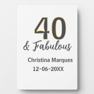 40 & fabulous gray yellow birthday calligraphy  plaque
