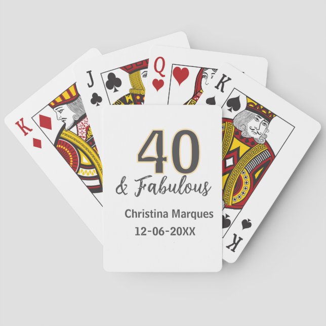 40 & fabulous gray yellow birthday calligraphy  playing cards (Back)