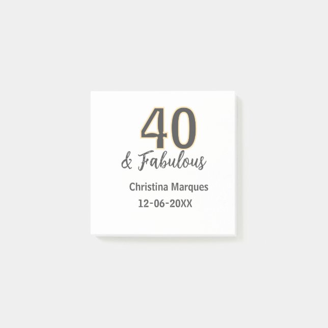 40 & fabulous gray yellow birthday calligraphy  post-it notes (Front)