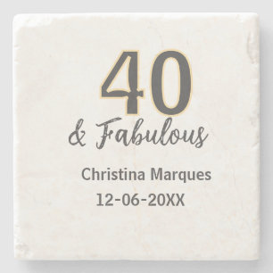 40 & fabulous gray yellow birthday calligraphy stone coaster