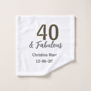 40 & fabulous gray yellow birthday calligraphy  wash cloth