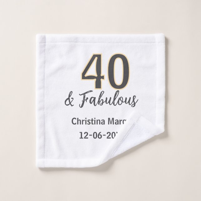 40 & fabulous gray yellow birthday calligraphy  wash cloth (Wash Cloth)