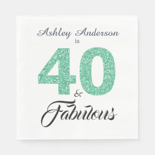 40 Fabulous Green Glitter 40th Birthday Party Napkin