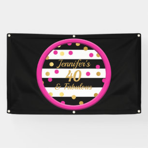 40 & Fabulous Hot Pink Black Gold Birthday Banner