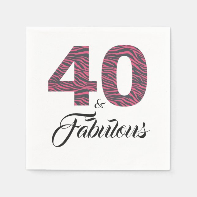 40 Fabulous Hot Pink Black Zebra Birthday Party Napkin (Front)