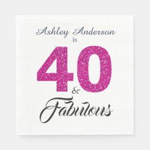 40 Fabulous Hot Pink Glitter 40th Birthday Party Napkin