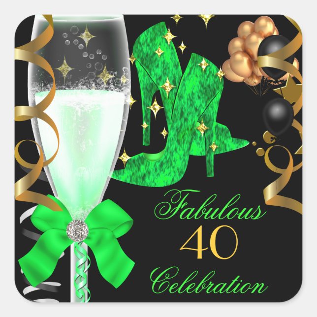 40 & Fabulous Lime Green Gold Birthday Shoes Square Sticker (Front)