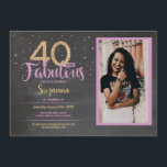 40 & Fabulous Pink Birthday Party 40th Gold Photo Invitation<br><div class="desc">Elegant Photo 40th Pink birthday party invite design. SIMPLY CHANGE THE TEXT TO SUIT YOUR PARTY. Back print included</div>
