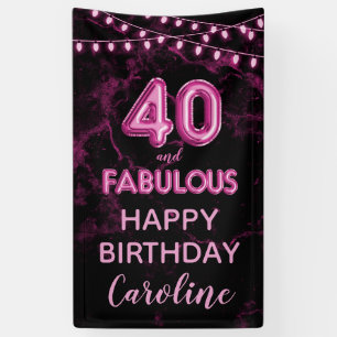 40 & Fabulous Pink & Black Birthday Vertical Banner
