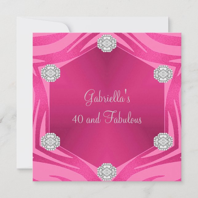 40 & Fabulous Pink Exotic Animal Jewel Birthday Invitation (Front)