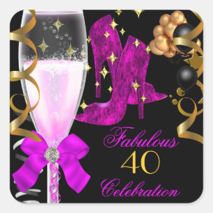 40 & Fabulous Pink Purple Gold Birthday Shoes Square Sticker