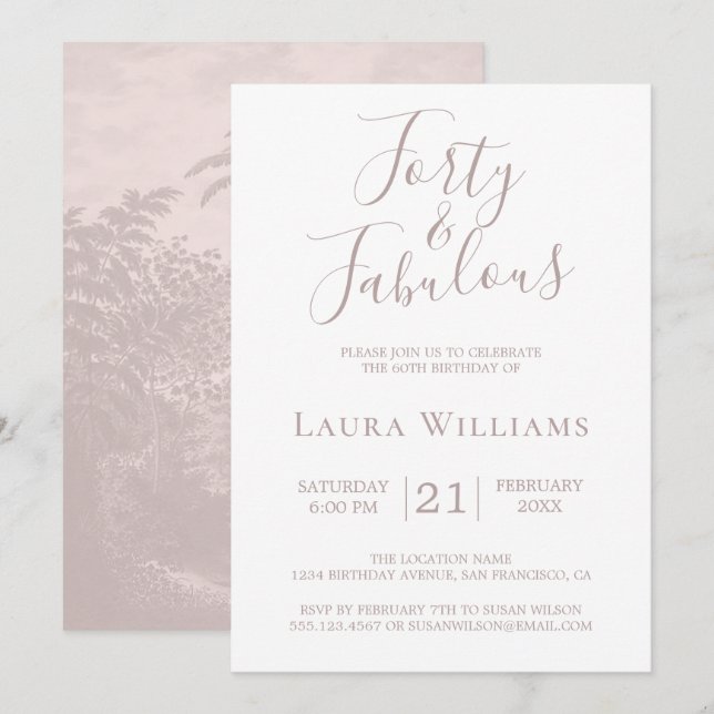40 Fabulous Pink White 40th Birthday Party Invitation (Front/Back)
