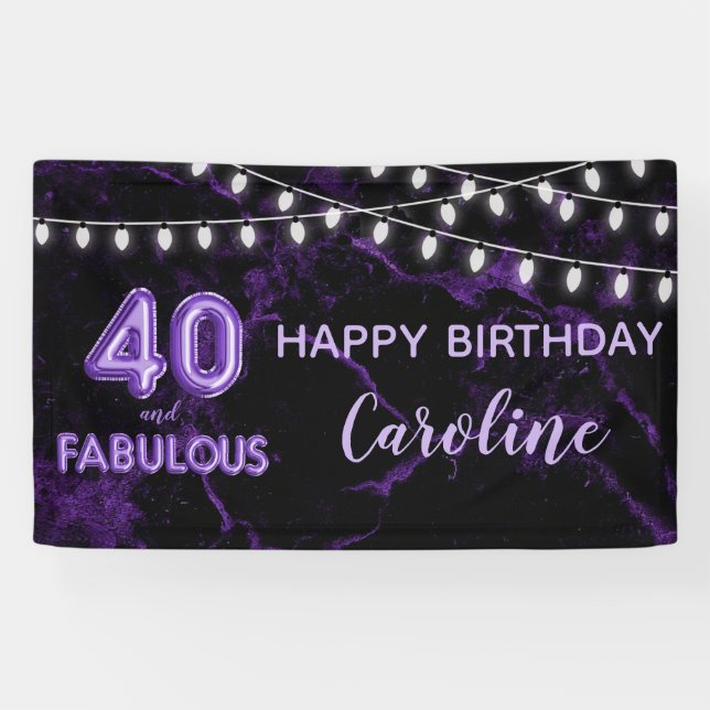 40 & Fabulous Purple Black Balloon Lights Birthday Banner (Horizontal)