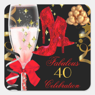 40 & Fabulous Red Black Gold Birthday Shoes Square Sticker