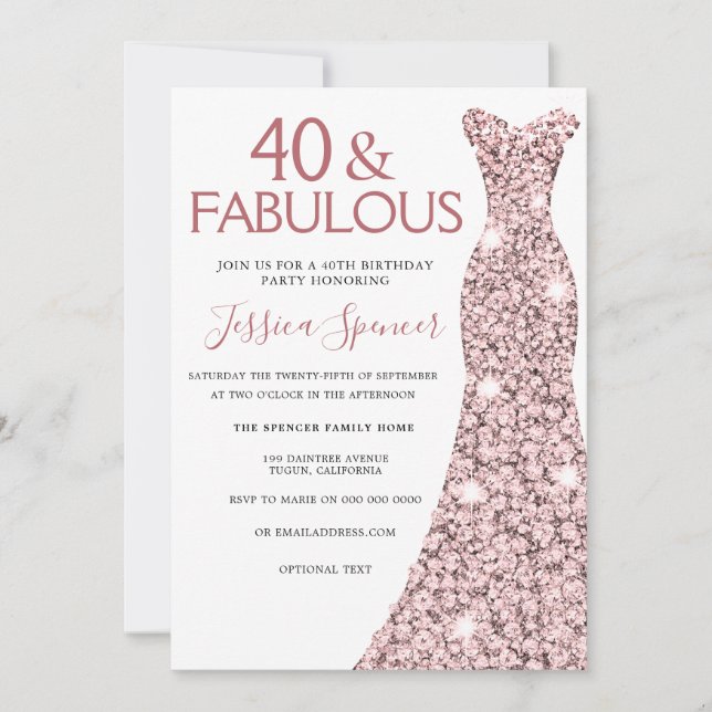 40 & Fabulous Rose Gold Dress 40th Birthday Party Invitation (Front)