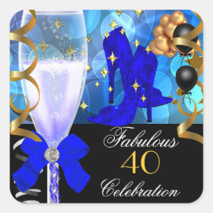 40 & Fabulous Royal Blue Black Gold Birthday Party Square Sticker