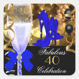 40 & Fabulous Royal Blue Black Gold Birthday Party Square Sticker