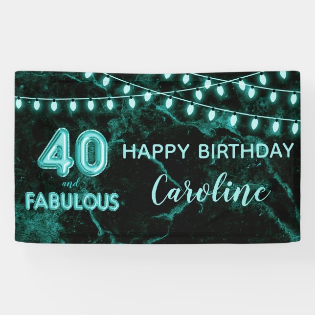 40 & Fabulous Teal Black Balloon Lights Birthday Banner (Horizontal)