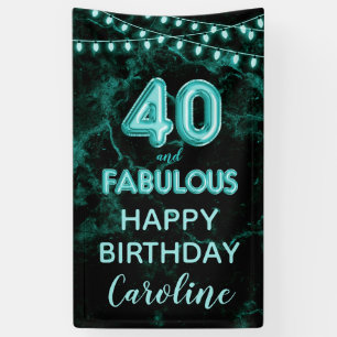 40 & Fabulous Teal & Black Birthday Vertical Banner