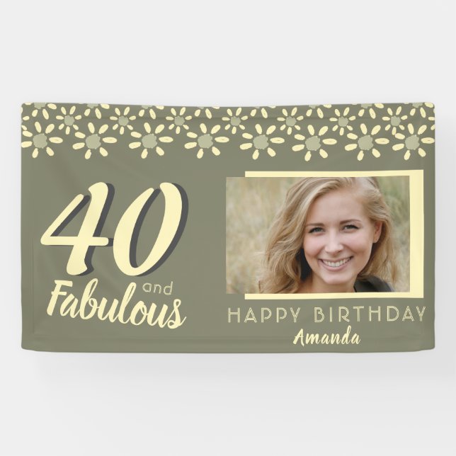 40 & Fabulous Yellow Daisy Flower Watercolor Photo Banner (Horizontal)