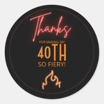 40 & Fiery Neon 40th Birthday Thank You Favour