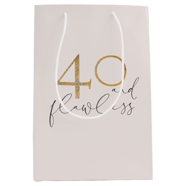 40 & Flawless Blush Pink & Gold 40th Birthday Medium Gift Bag (Front)