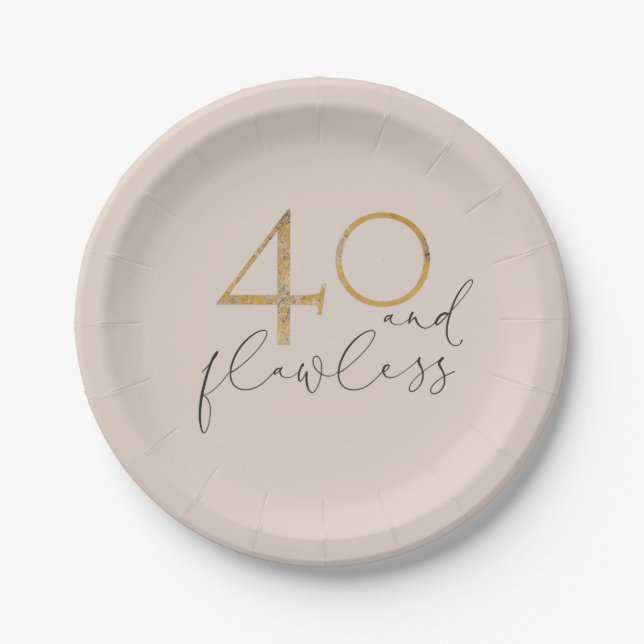40 & Flawless Blush Pink & Gold 40th Birthday Paper Plate (Front)