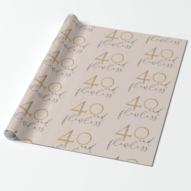 40 & Flawless Blush Pink Gold & Grey 40th Birthday Wrapping Paper (Unrolled)