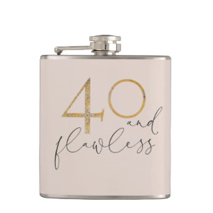 40 & Flawless Pink and Gold 40th Birthday Hip Flask
