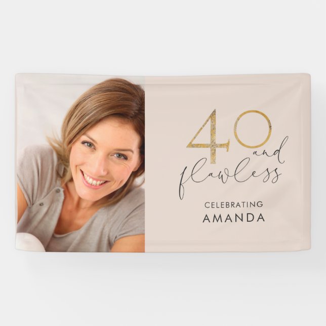 40 & Flawless Pink and Gold 40th Birthday Photo Banner (Horizontal)