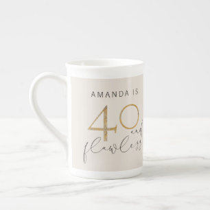 40 & Flawless Pink & Gold Name 40th Birthday Bone China Mug