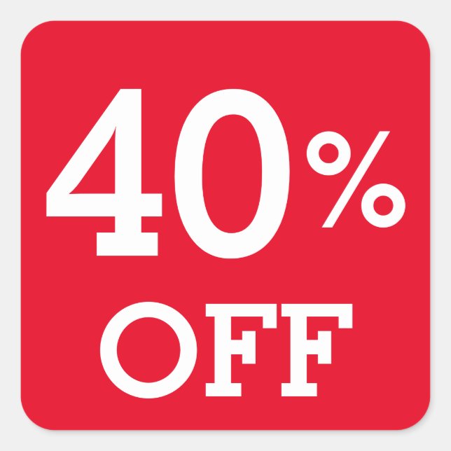 40% Forty Percent OFF discount sale white red    Square Sticker (Front)