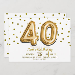 40 Gold Balloons & Confetti 40th Birthday Party Invitation