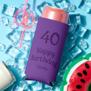 40 Happy Birthday Script Elegant Purple Seltzer Can Cooler