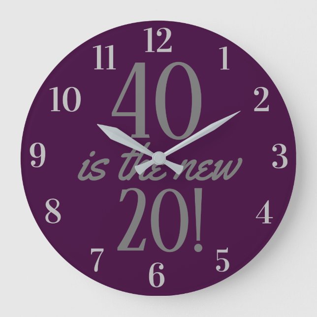 40 is the new 20 Fun 40th Birthday Purple Large Clock (Front)