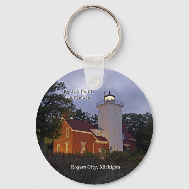 40 Mile Point Lighthouse at dusk key chain (Front)