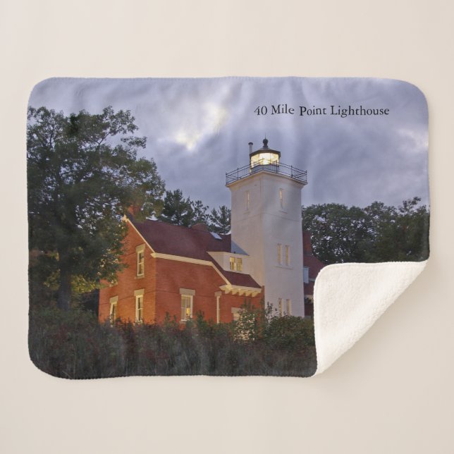 40 Mile Point Lighthouse at dusk sherpa blanket (Front (Horizontal))