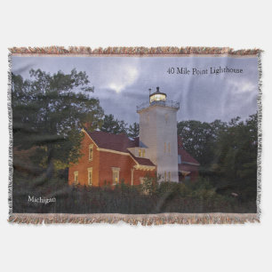 40 Mile Point Lighthouse at dusk woven blanket