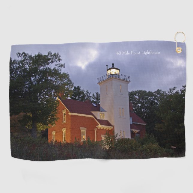 40 Mile Point Lighthouse dusk golf towel (Horizontal)