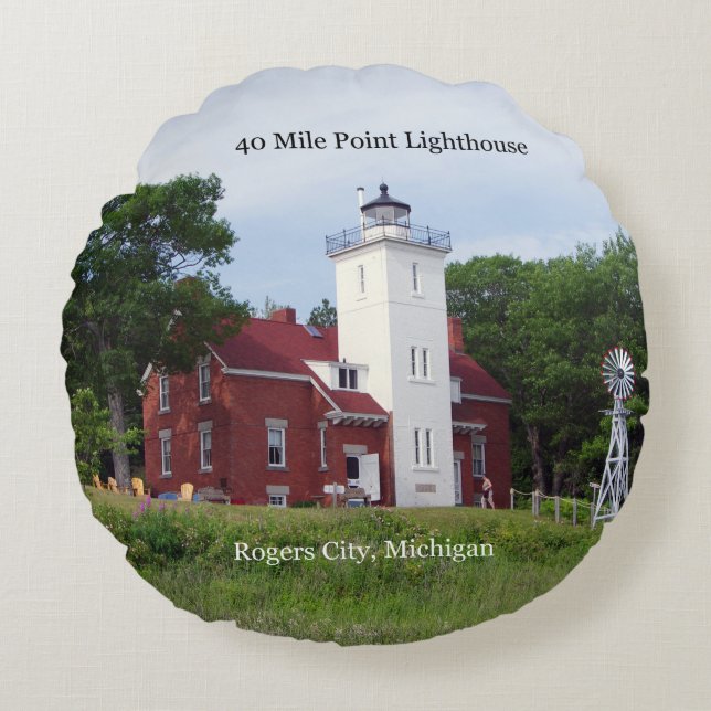 40 Mile Point Lighthouse round pillow (Front)