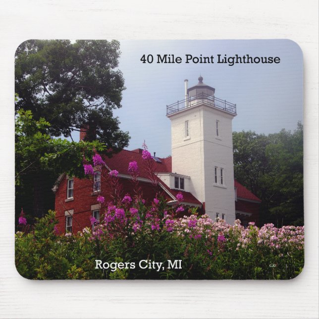40 Mile Point lighthouse spring mousepad (Front)