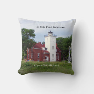 40 Mile Point Lighthouse square pillow