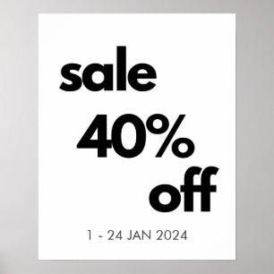 40% Off Sale Sign, Custom Retail Boutique Sale  Poster