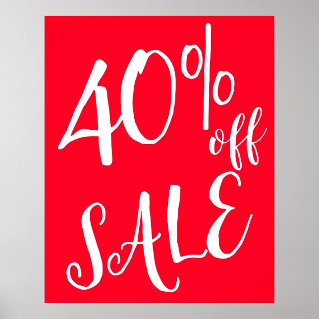 40% Off Sale Sign, Red Boutique Sale Sign, Retail Poster (Front)