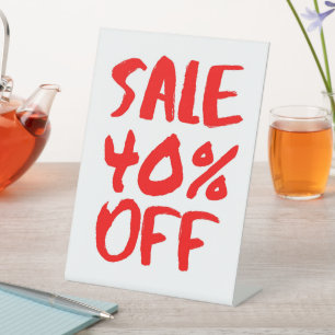 40% Off Sale Sign, Tabletop Signage, Retail Store Pedestal Sign