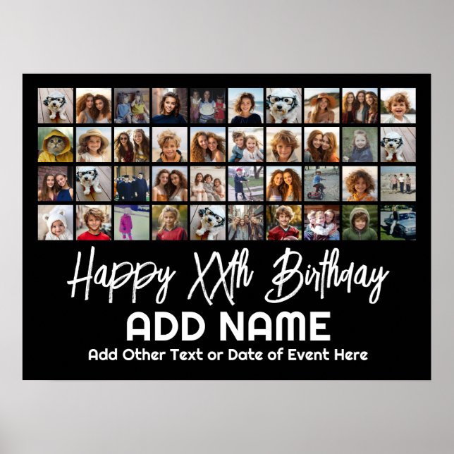40 Photo Collage - 4 Rows 10 Columns - Birthday Poster (Front)