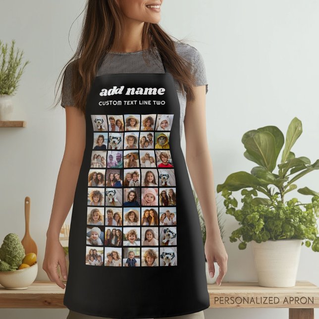 40 Photo Collage - 4 Rows 10 Columns - Script Name Apron (Personalized Apron)