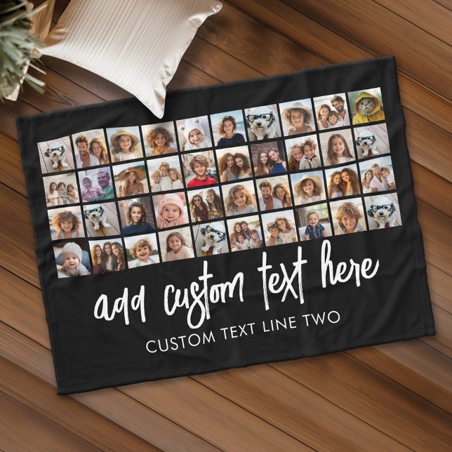 40 Photo Collage - 4 Rows 10 Columns - Script Name Fleece Blanket (Personalized fleece blanket with 40 photos and custom text)